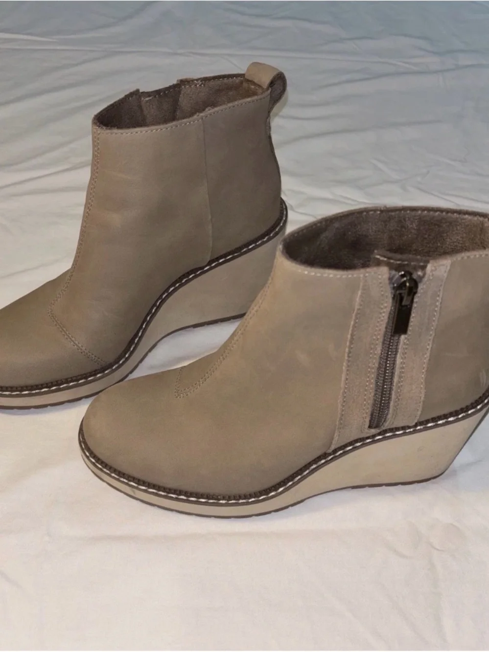 Toms Taupe Wedge Ankle Booties